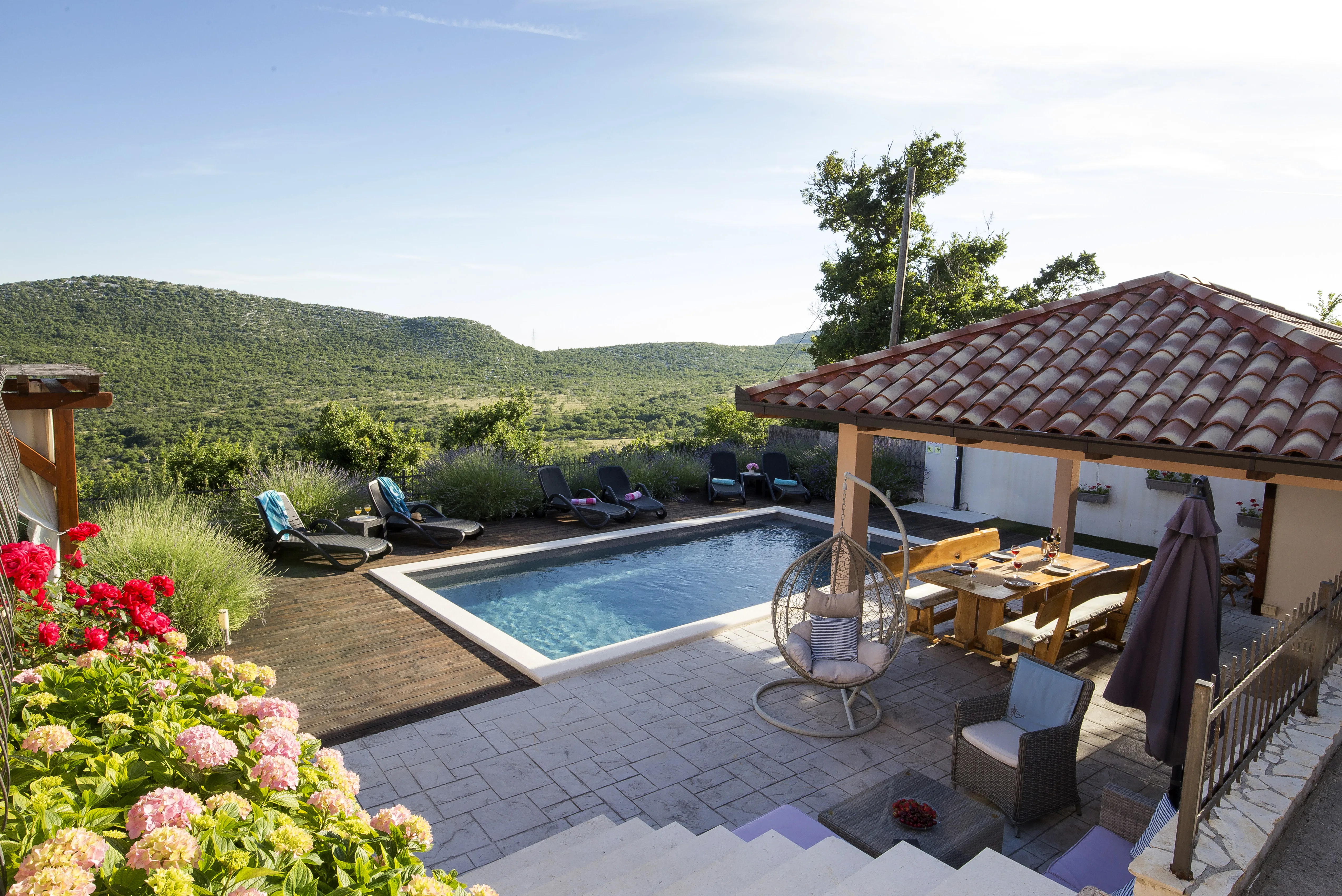 Pool with panoramic valley views